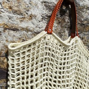 Sac filet de mémé - fait au crochet avec laine et anse de récup