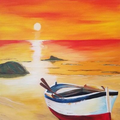 2022 Barque au coucher de soleil Acrylique 50x40