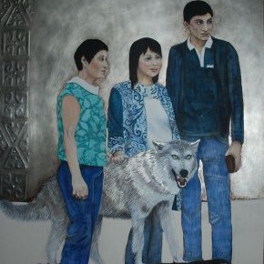"Le loup kazakh" or gris et peinture à la colle de peau sur bois