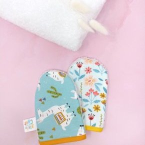 gant de toilette enfant lama et fleurs éponge BIO ok